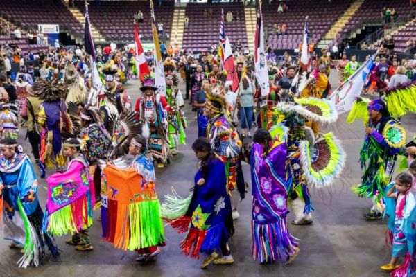 powwow dancers gathered 